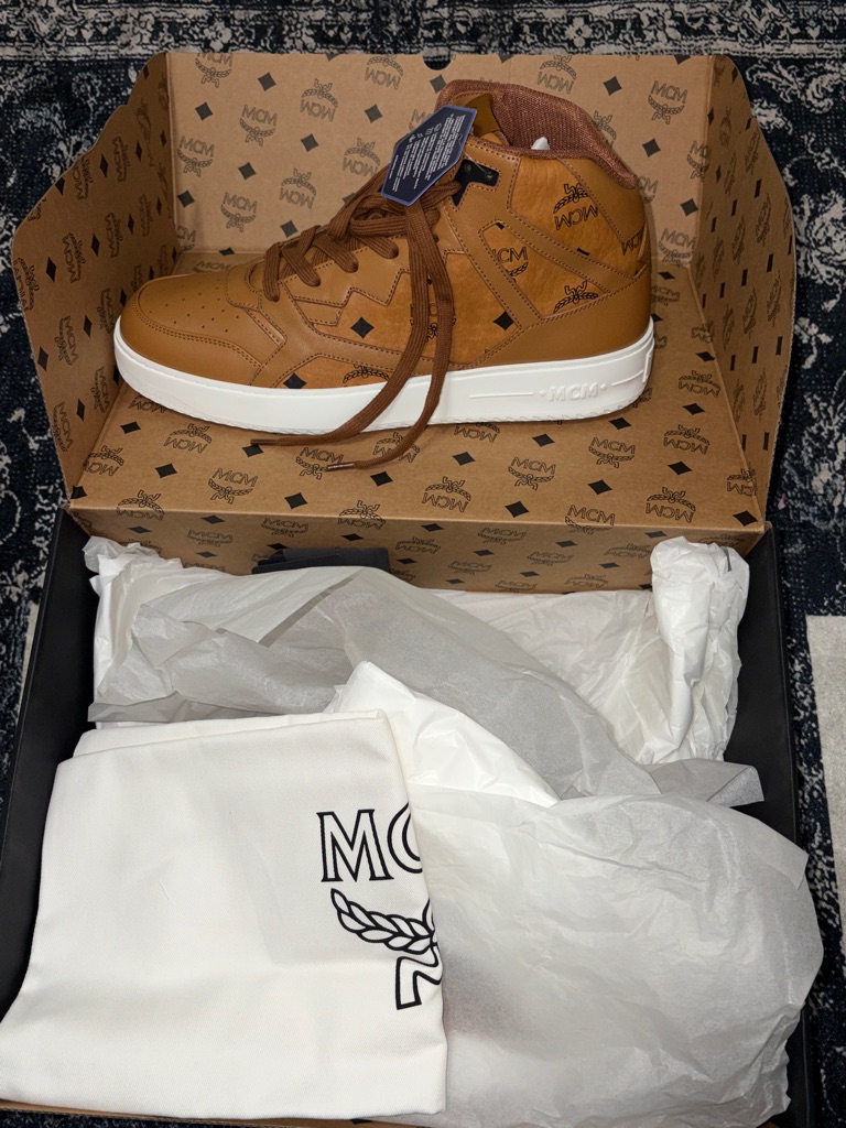Mcm Cognac Leather High-Top Sneakers With White Sole